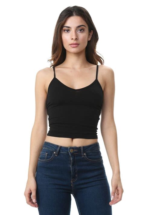 Timing Juniors V Neck Spaghetti Strap Cropped Cami Clothes For Women Women Cropped Cami