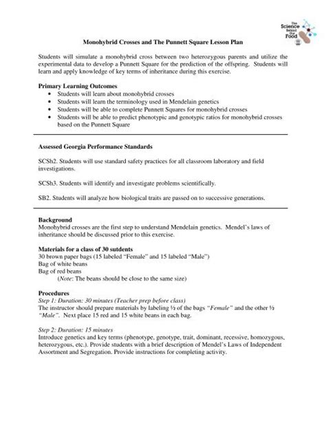 Codominance worksheet blood types answers worksheets for all from monohybrid cross worksheet answers , source: Monohybrid Crosses and The Punnett Square Lesson Plan Students ...