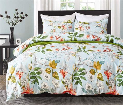 Bbset Floral Duvet Cover Sets Twin Green Leaves And