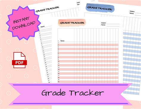 Easy To Edit Printable Grade Tracker Template Teacher Grade Etsy