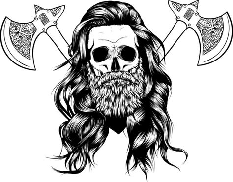 Cráneo Vikingo Con Ilustración De Grunge Vectorial De Hacha De Arma