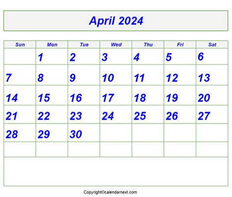 Blank April 2024 Calendar Calendar Next