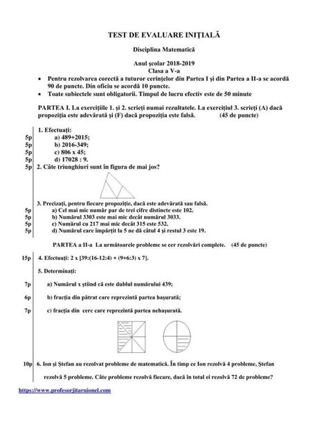 Test Initial Matematica Clasa 6 Evaluarea Cunostintelor De Baza
