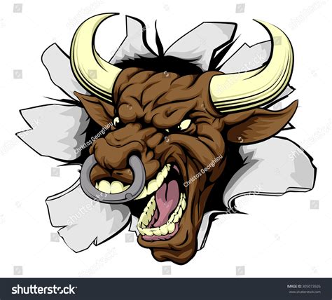 Mean Bull Breakout Drawing Of A Tough Angry Bull Character Stock Vector
