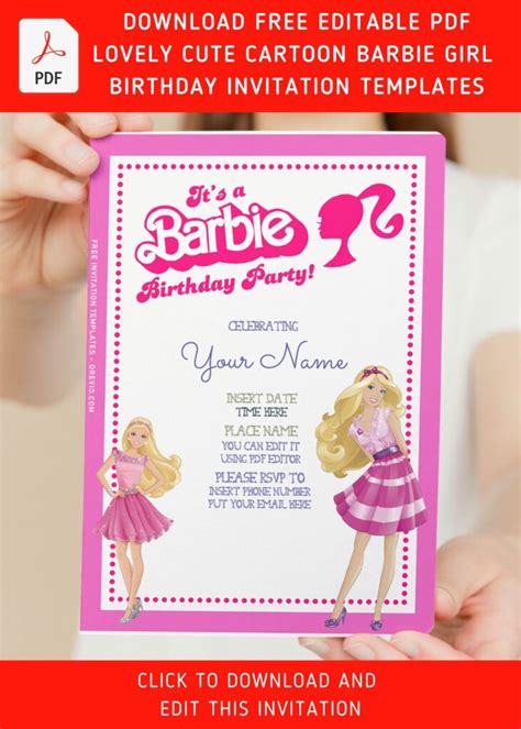 Free Editable Pdf Barbie Girl Birthday Invitation Templates