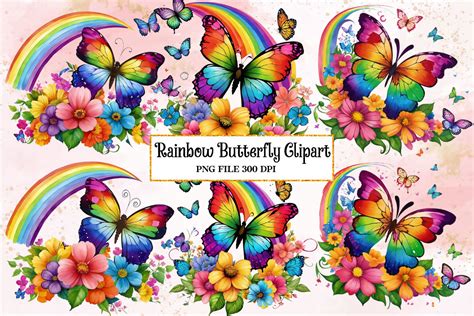 Rainbow Butterfly Clipart Bundle Graphic By Ak Artwork · Creative Fabrica