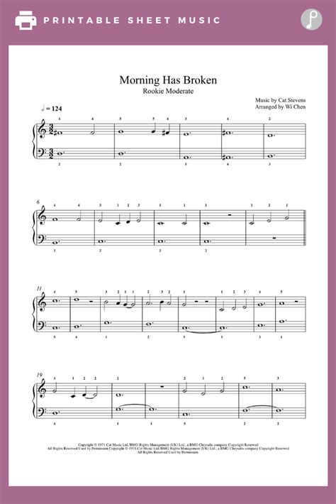 Morning Has Broken By Cat Stevens Piano Sheet Music Rookie Level Piano Sheet Music Sheet