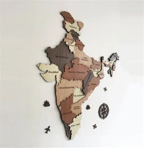 India Wood Map India State Map Wall Decor