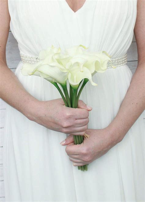 Real Touch Small Hand Tied Calla Lily Bouquet In White Calla Lily