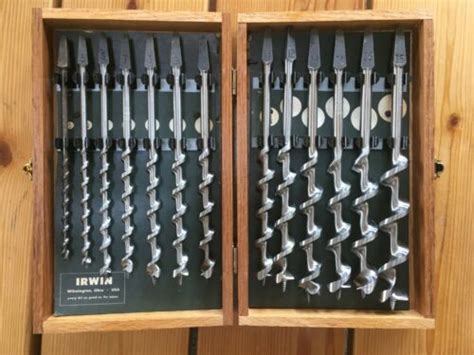 Vintage Irwin Auger Bits 13 Piece Set In Original Dovetail Wooden Box