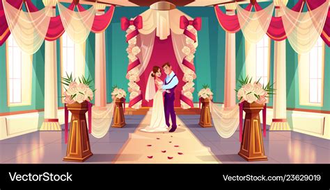 Newlyweds On Wedding Ceremony Cartoon Royalty Free Vector