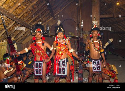 Naga Tribal Men In Traditional Clothing Kisima Nagaland Hornbill