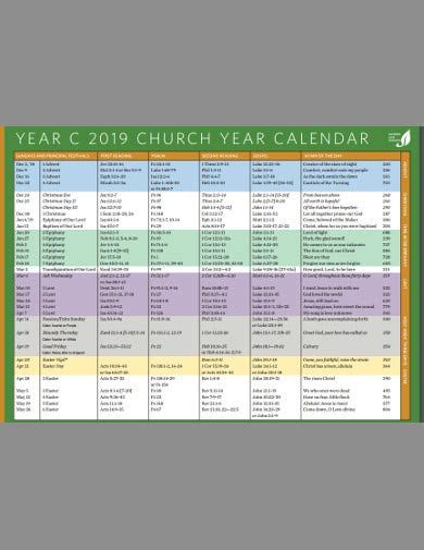Sample Church Calendar Of Events