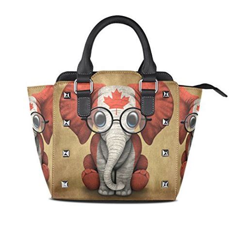IMOBABY PU Leather Top-Handle Handbags Canadian Flag Baby Elephant With ...