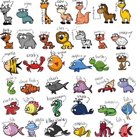 Funny Cartoon Animals Sticker Vector Free Download