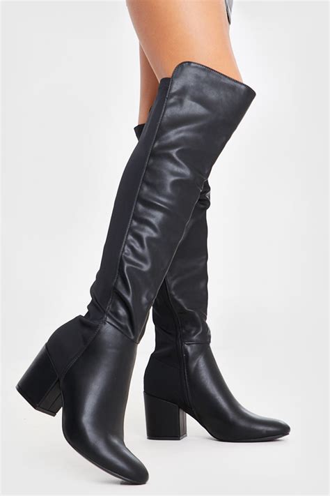 Black Pu Over The Knee Boots In The Style