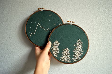 Check out our mountain embroidery pattern selection for the very best in unique or custom, handmade pieces from our sewing & needlecraft shops. Mountain Range & Pine Trees Embroidery Hoop, Embroidery ...