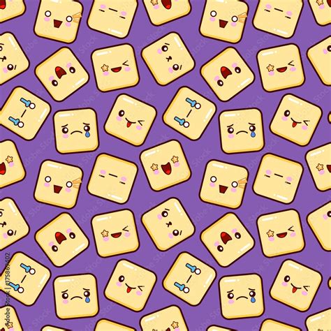 Cute Smiley Face Seamless Pattern Background Emoticons Emoji Flat Design Vector Illustration