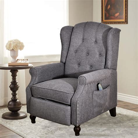 Bingtoo Recliner Chair With Massage And Heat Accent Chairs For Living Room Tufted Fabric Push