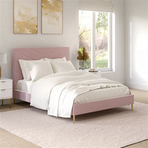 Pink Velvet King Size Bed Frame With Chevron Headboard Aaliyah