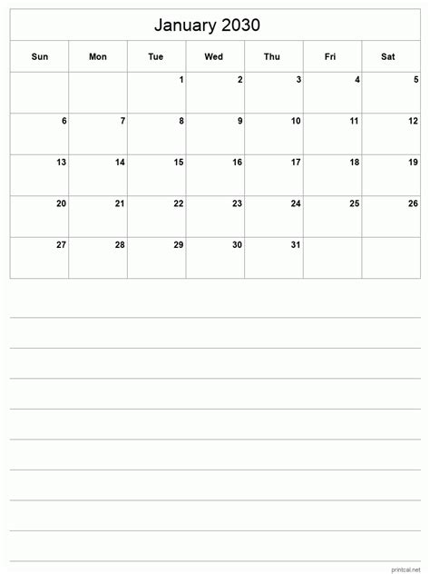 Printable January 2030 Calendar Free Printable Calendars