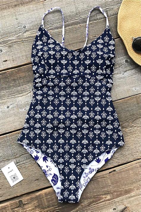 Cupshe Light Up The Night Print One Piece Swimsuit Beach White Size