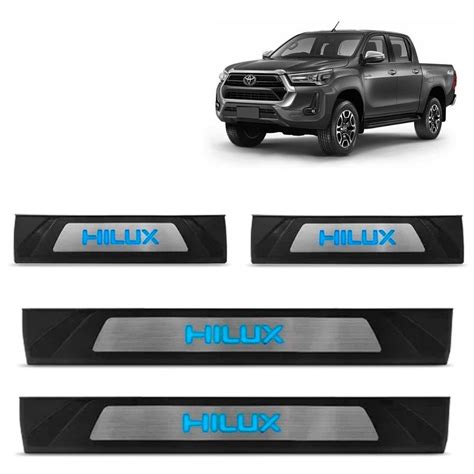 Soleira De Porta Hilux A A O Inox Com Led Azul Kx