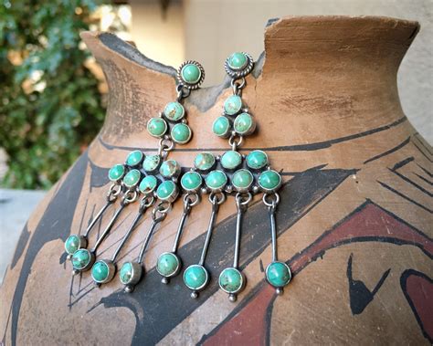 G Navajo Annie Hoskie Turquoise Cluster Chandelier Earrings For Women