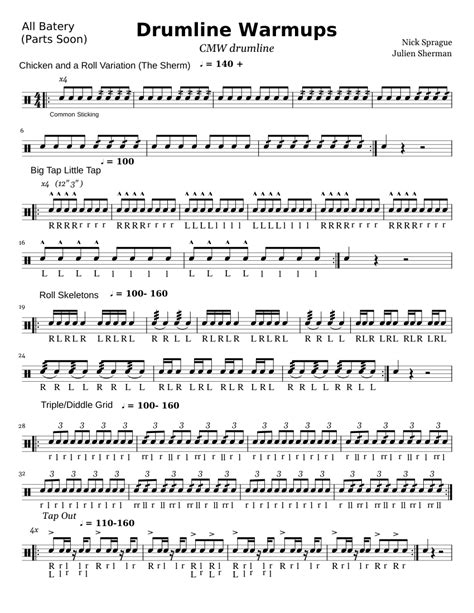 Drumline Warmups Sheet Music For Snare Drum Solo