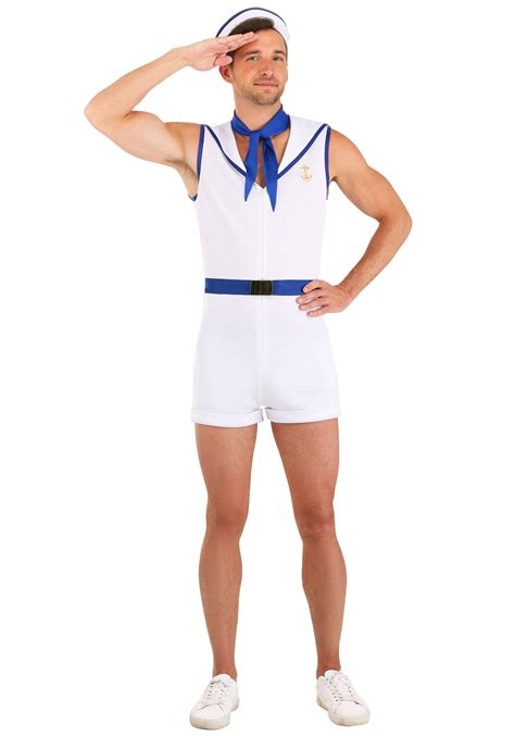 mens adults white blue navy sailor uniform halloween costume suit performance