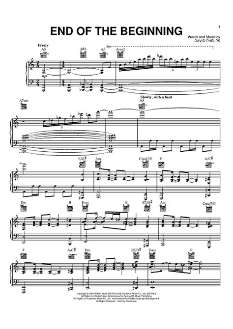 End Of The Beginning Sheet Music By David Phelps For Pianovocal
