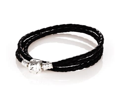Pandora Silver Black Leather Triple Wrap Bracelet 590705cbk T John