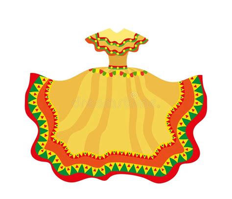 Mexican Dress Icon Flat Style Traditional Mexican Female Apparel On