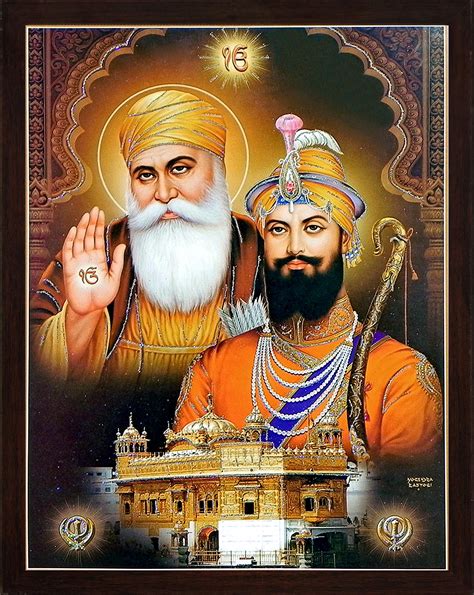 Guru Gobind Singh Ji And Guru Nanak Dev Ji With Golden Temple And Sikh