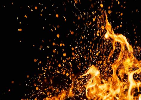 Fire Sparks Particles With Flames Isolated On Black Background Stock