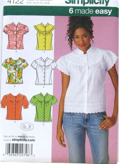 simplicity sewing pattern 4122 size 6 14 misses blouses tops 6 variations uncut simplicit