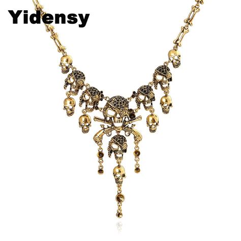 Yidensy Vintage Pirate Skeleton Skull Necklaces Halloween Long Chain