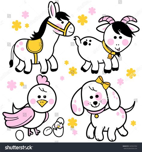 Cute Farm Animal Characters Vector Illustration Stock Vector Royalty