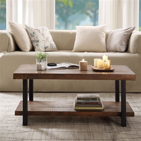 Modern Industrial Coffee Table With Storage Shelf For Living Room