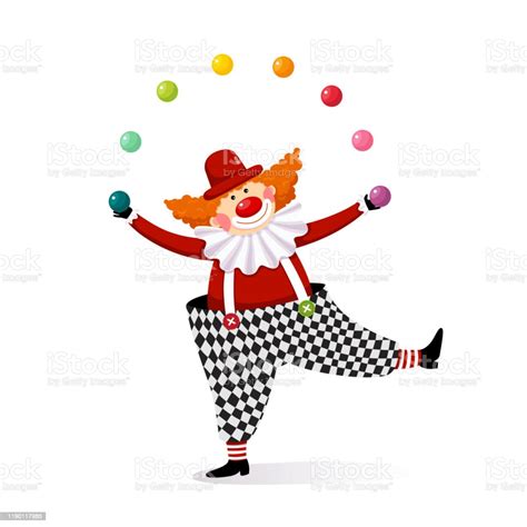 Vector Illustration Cartoon Of A Cute Clown Juggling With Colorful