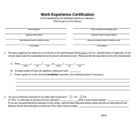 Template Of Experience Certificate