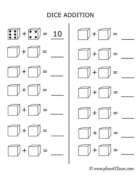 Playing dice games is one of the best ways for young learners to learn math skills. Addition with dice. Free printable black and white ...