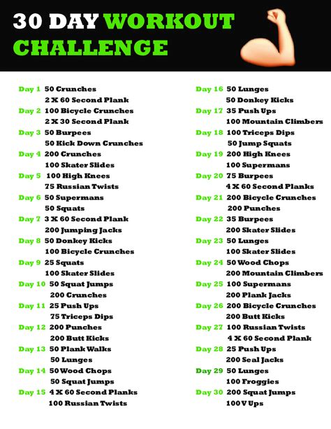 30 Day Workout Plan Free Printable 30 Day Fitness Challenge