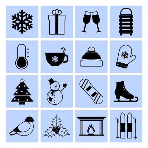 winter icons set black and white 443110 vector art at vecteezy