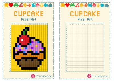 Grille pixel art vierge a imprimer : Pixel Art Cupcake Kawaii