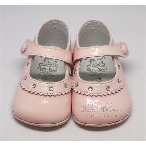 Leon Baby Girl Pink Leather Pram Shoe Rhinestone