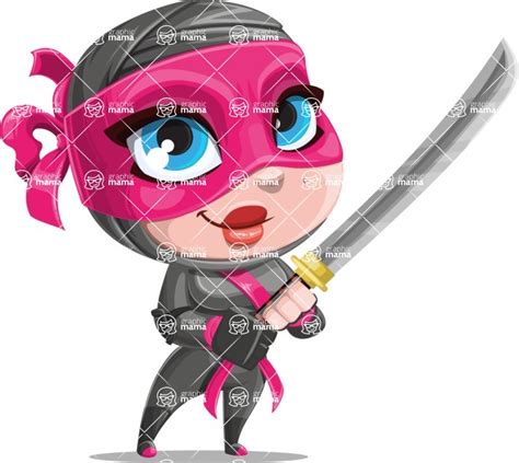 Cute Ninja Girl Cartoon Vector Character Aka Hiroka Fight Graphicmama
