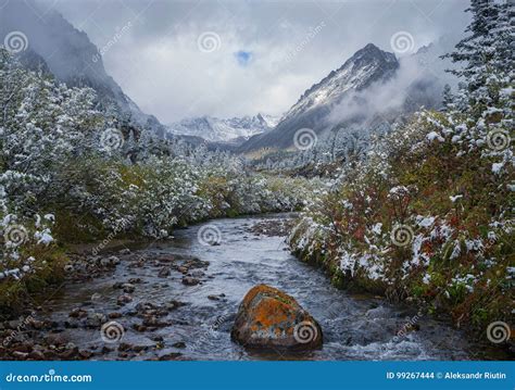 Autumn In The Upper Reaches Of River In Mountains Stock Photo Image