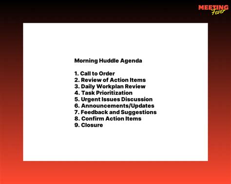 Morning Huddle Meeting Agenda Template Meetingfever