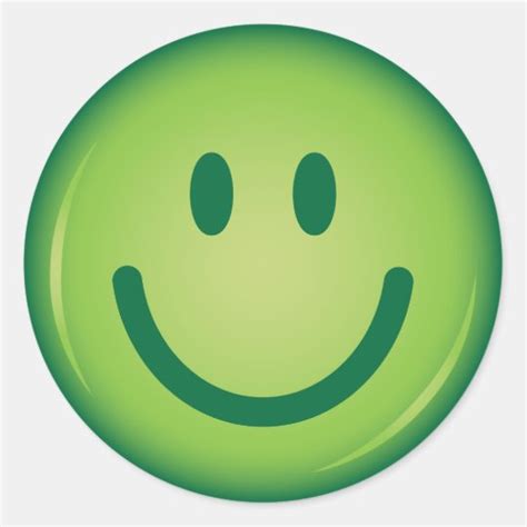 Happy Green Smiling Face Classic Round Sticker